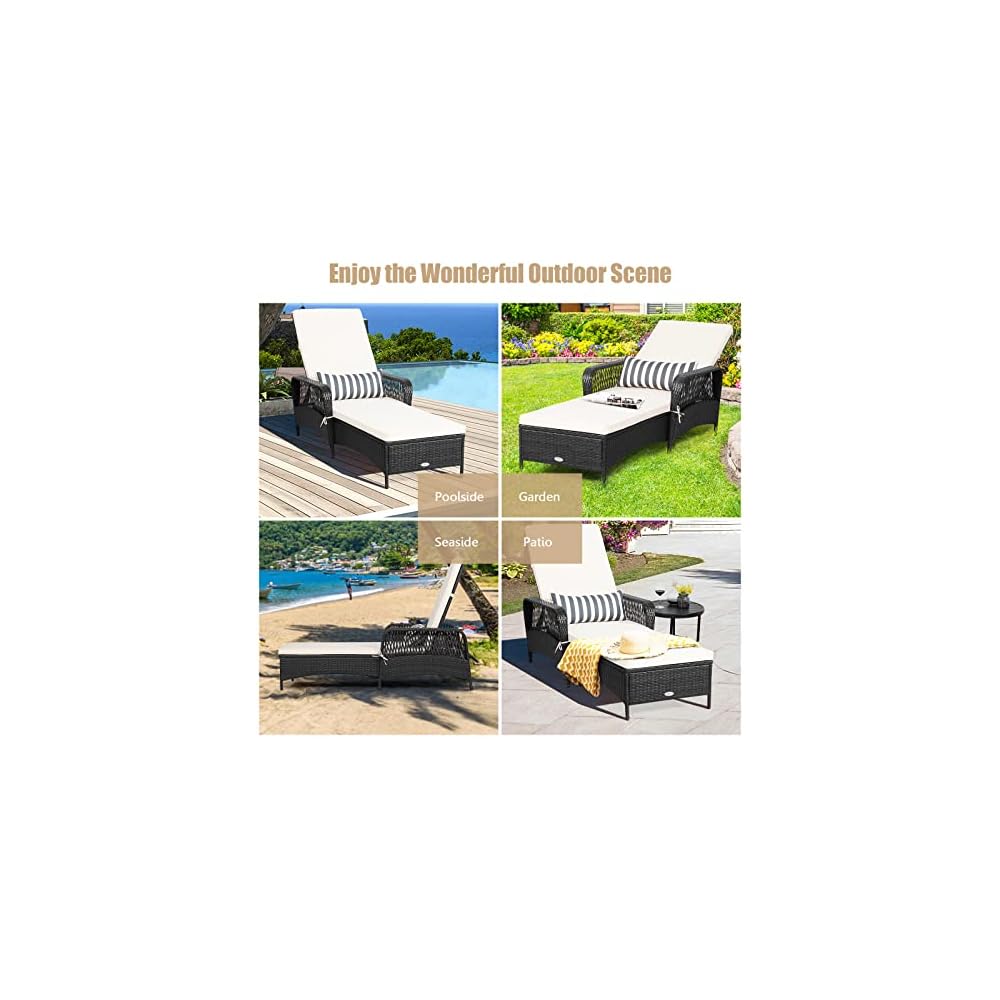 HAPPYGRILL Patio Chaise Lounge Chair Outdoor Rattan Wicker Recliner