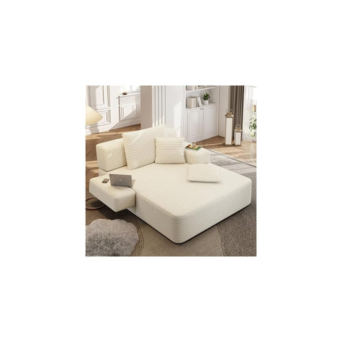 48.5'' Oversized Chaise Lounge Indoor, Corduroy Boneless Couch, Beige