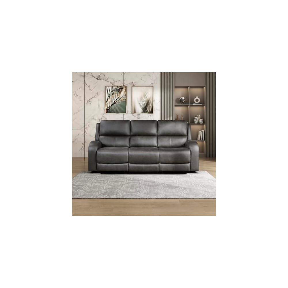 Lexicon 84.5" Polished Microfiber Manual Double Reclining Sofa, Gray