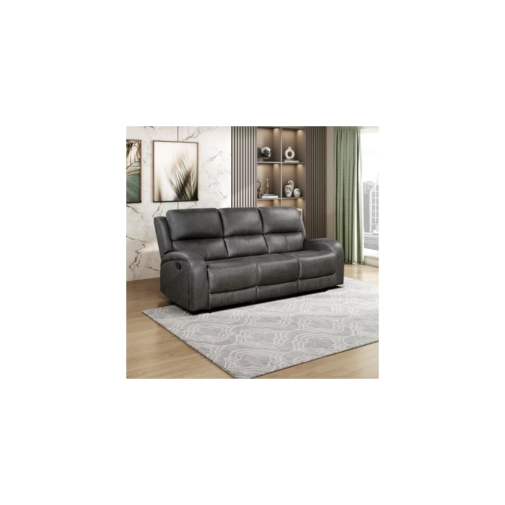 Lexicon 84.5" Polished Microfiber Manual Double Reclining Sofa, Gray
