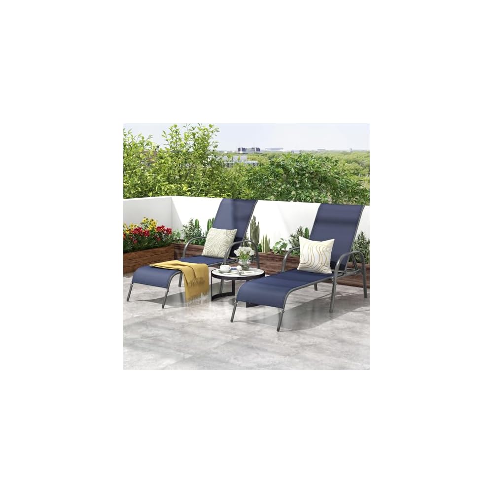GIANTEX 2 Pack Patio Lounge Chair with 5 Adjustable Backrest, Navy