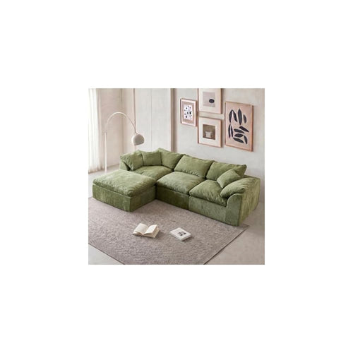 109" Modern Cloud Couches for Living Room, Deep Seat Convertible L-Shape Boneless Couch with Ottoman, Oversized Comfy 3-Seater Couch Chenille Fabric Compressed Sofa Modular Sectional Sofa, (Green)
