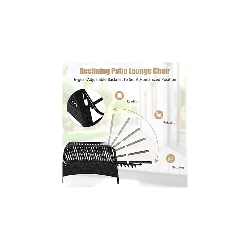 HAPPYGRILL Patio Chaise Lounge Chair Outdoor Rattan Wicker Recliner