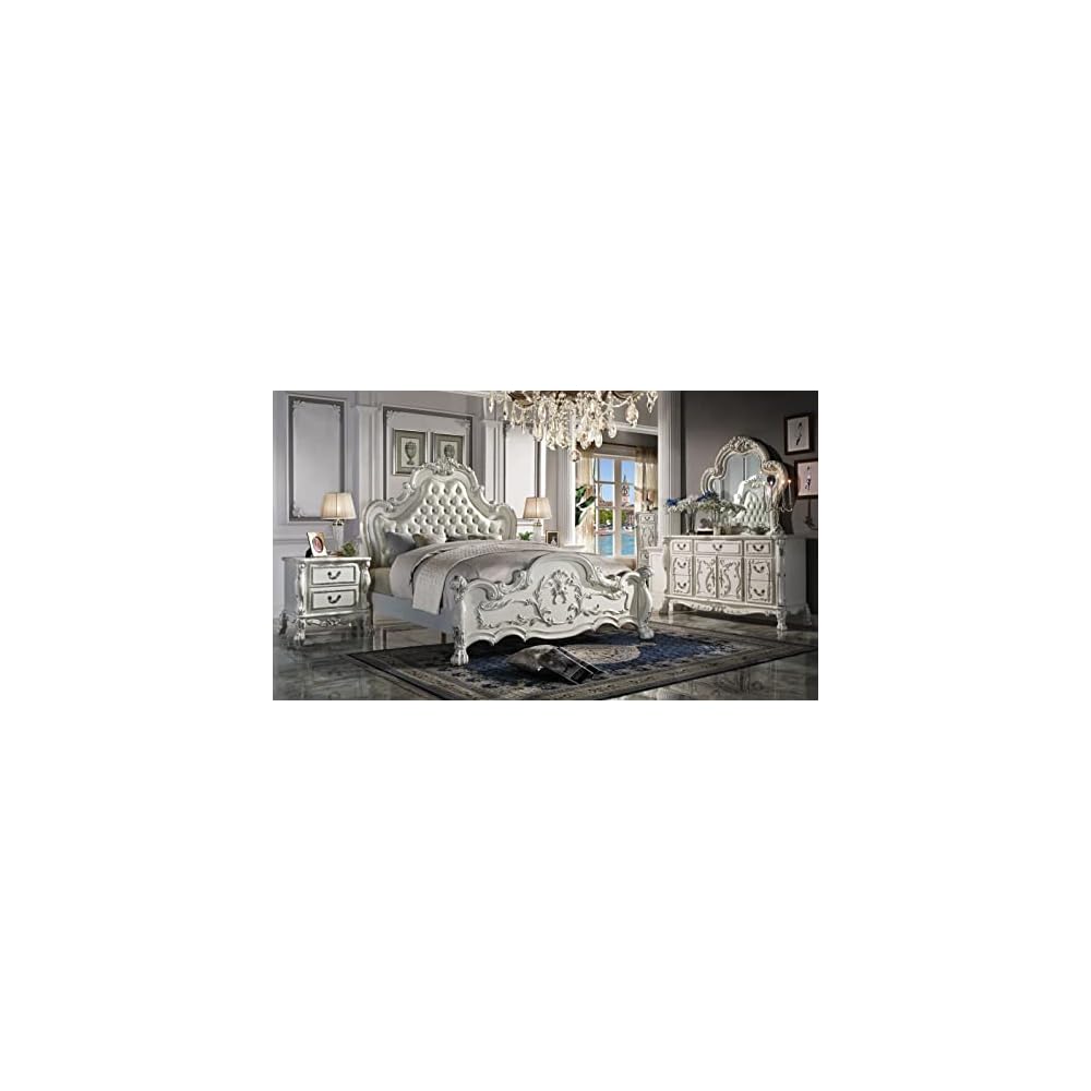 Acme Dresden Tufted Bed with Nailhead Trim in Bone White