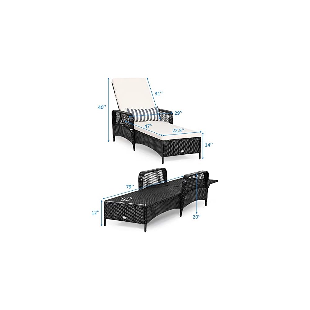 HAPPYGRILL Patio Chaise Lounge Chair Outdoor Rattan Wicker Recliner