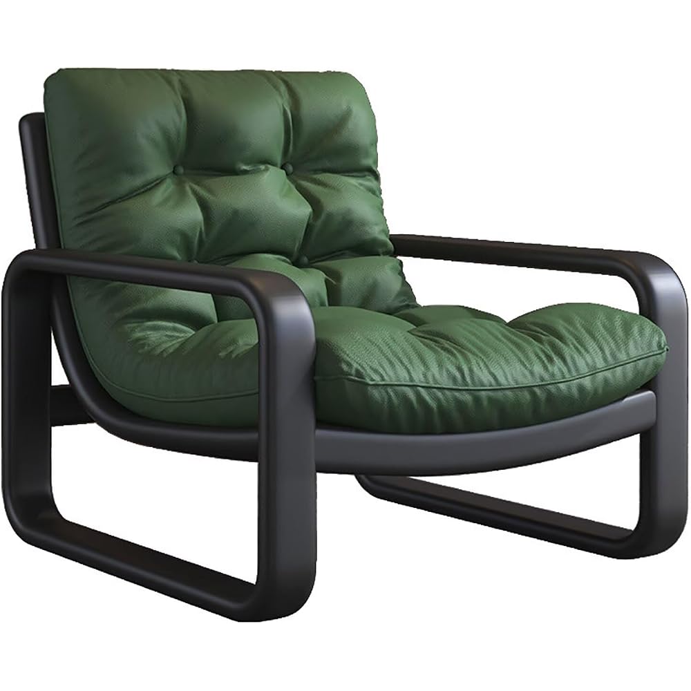 PU Leather Accent Chair Minimalist Modern Wrought Iron Armchair Metal Frame Mid-Century Ergonomic Chairs Single Lazy Sofa Lounge Chair Reading Leisure Beanbag Chairs for Living Room Bedroom Coffee