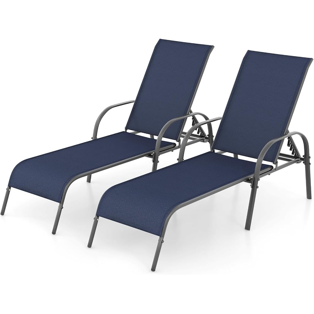 GIANTEX 2 Pack Patio Lounge Chair with 5 Adjustable Backrest, Navy