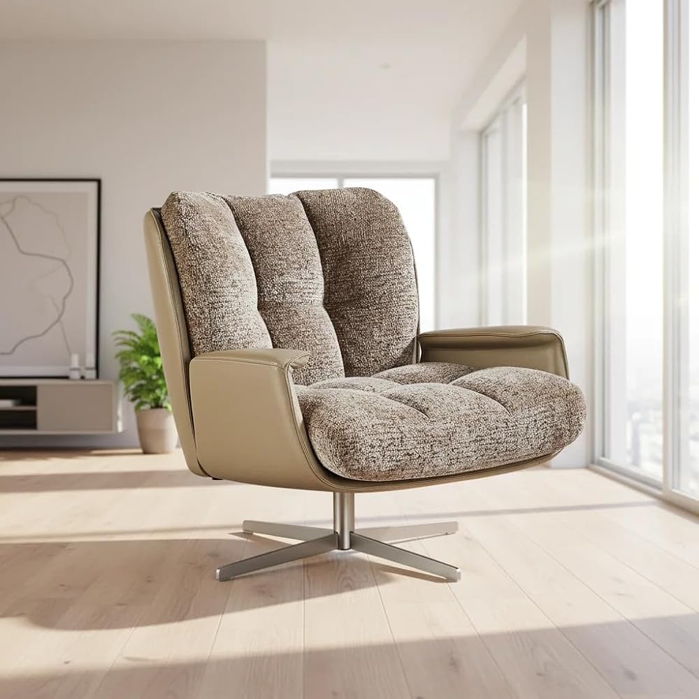 Modern Beige Armchair, Tufted Lounge Accent Chair for Living Room