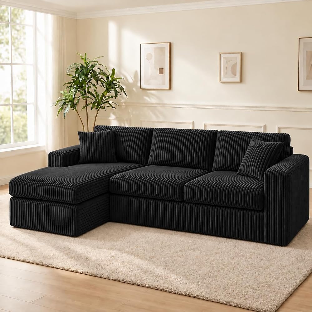 Nuturelly 103" Modular Sectional Sofa, No Assembly, Boneless Couch, Black