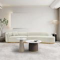 Manhattan Comfort Daria Contemporary 2-Piece Sectional Couch in Linen Upholstery, 132-Inch Living Room Sofa with Pine Wood Frame, Metal Base, High-Density Foam Padding & 2 Accent Pillows, Ivory