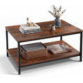SUPER DEAL 2-Tier Industrial Coffee Table with Storage Shelf for Small Apartment Living Room, Rectangle Wood and Stable Metal TV Stand Side End Table, Rustic Brown