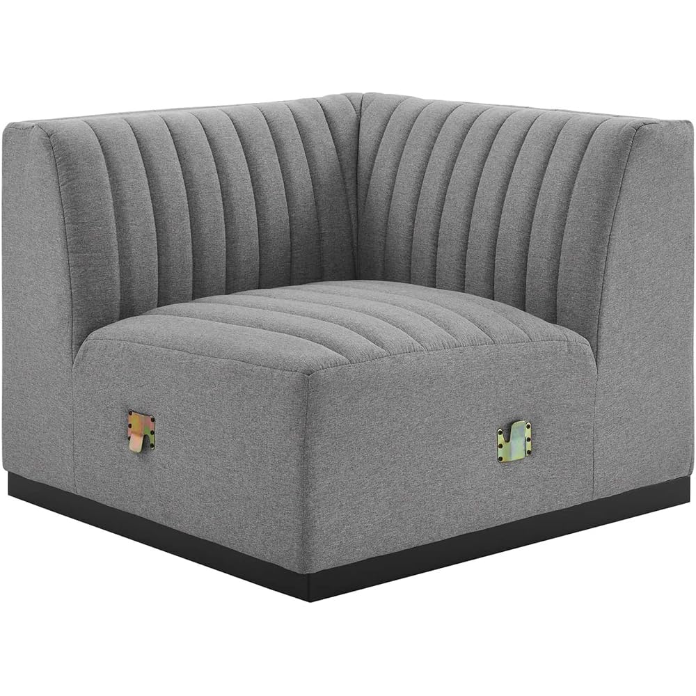 Modway Conjure Modern Channel Tufted Fabric Right Corner Chair in Gray