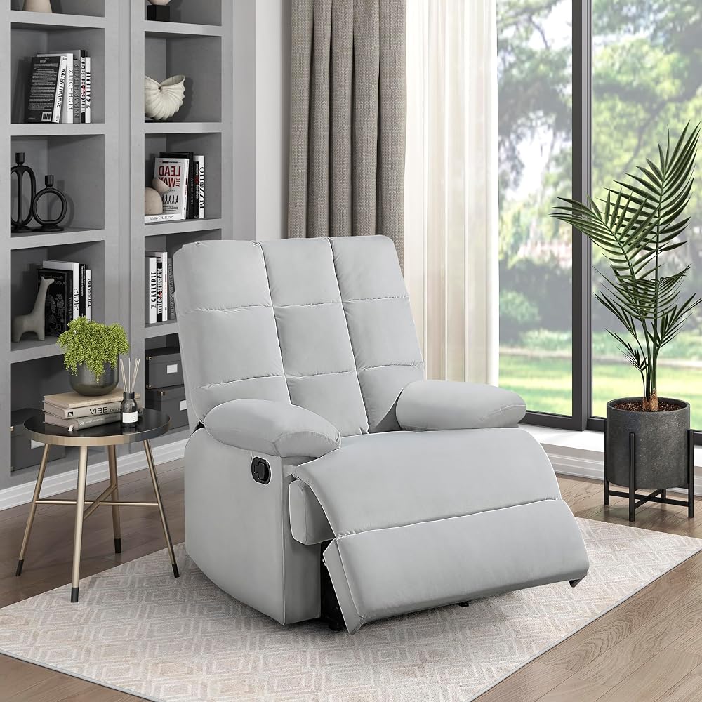 Lexicon Zélie Velvet Manual Reclining Chair, Light Gray